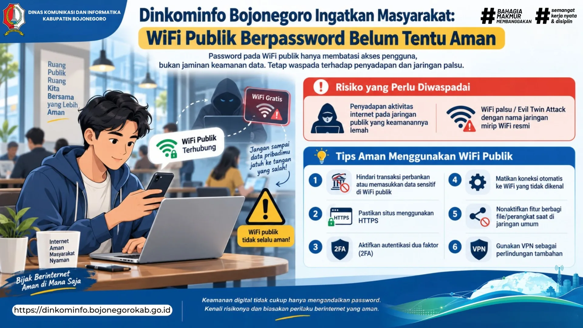 Dinkominfo Bojonegoro Ingatkan WiFi Publik Berpassword Belum Tentu Aman, Ini Tips Pencegahannya