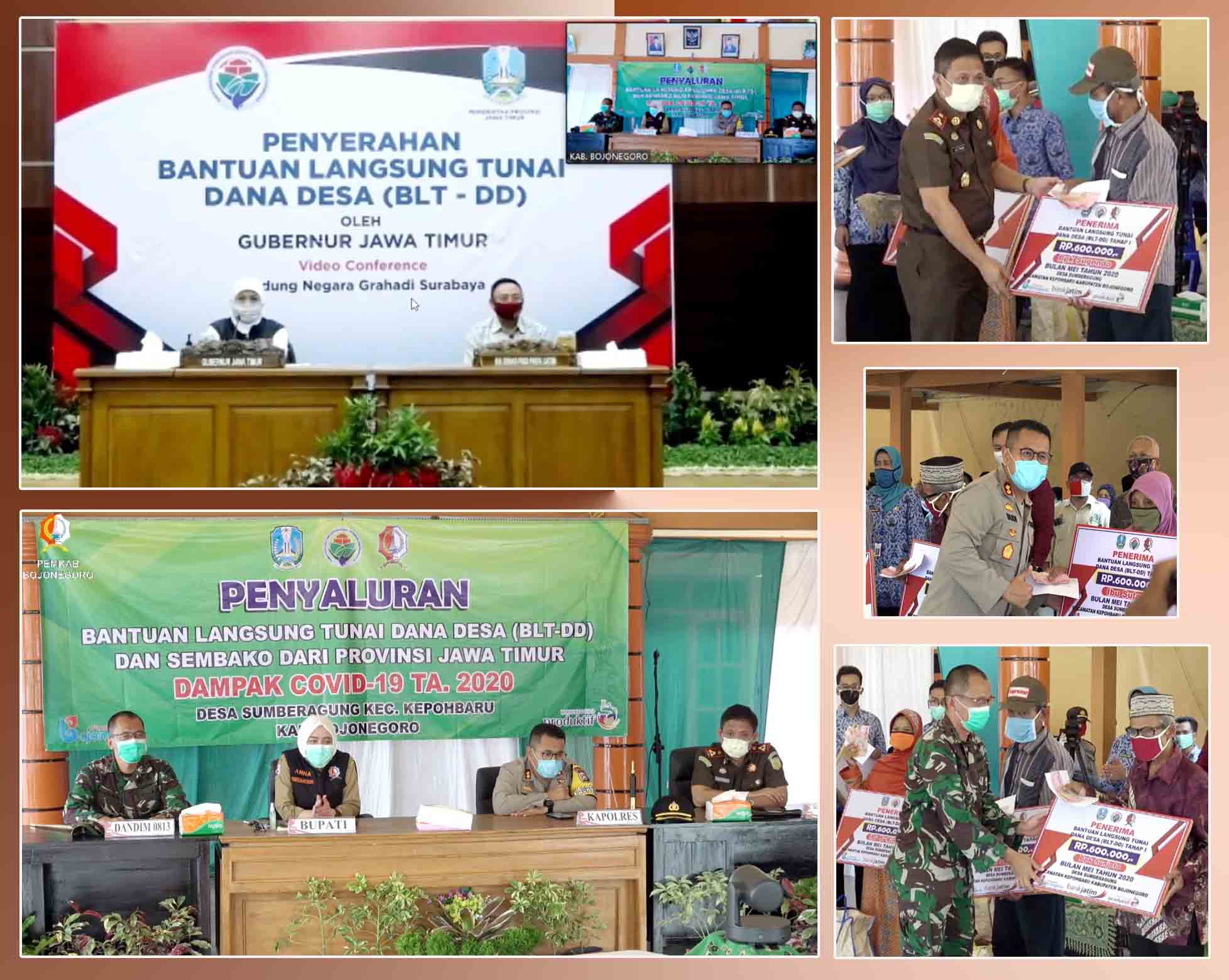 Gubernur Jatim Vicon Penyerahan BLT DD & Sembako oleh Bupati & Forpimda Bojonegoro