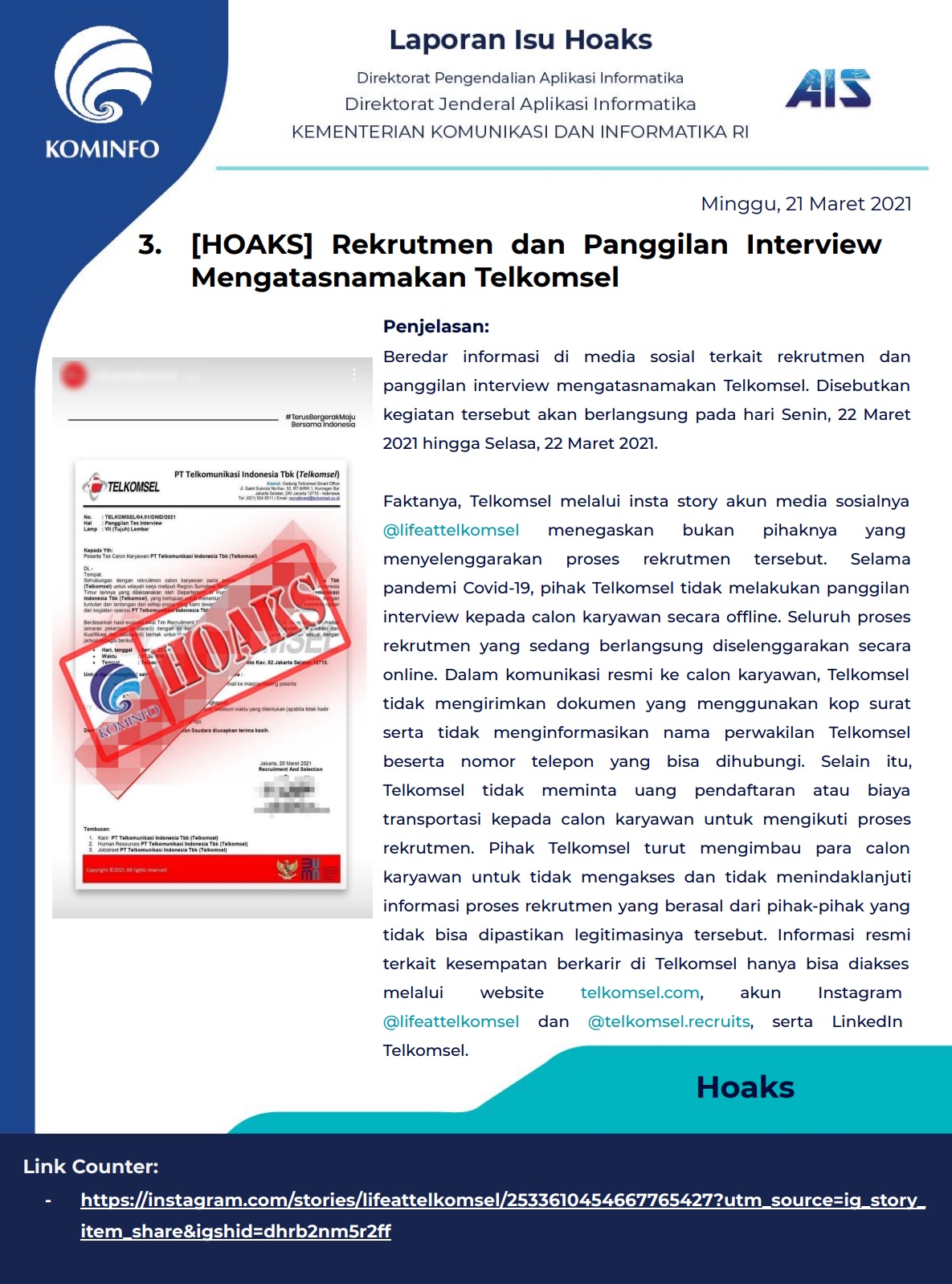 [HOAKS] Rekrutmen dan Panggilan Interview Mengatasnamakan Telkomsel