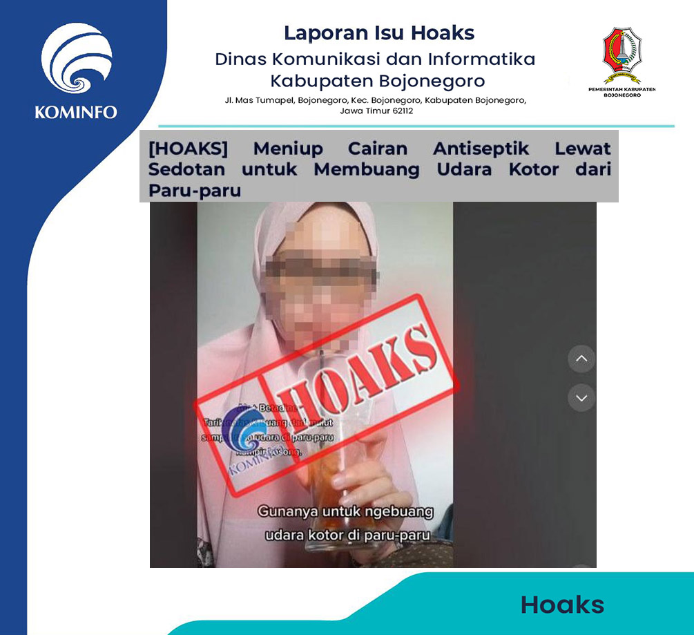 [HOAKS] Meniup Cairan Antiseptik Lewat Sedotan untuk Membuang Udara Kotor dari Paru-Paru
