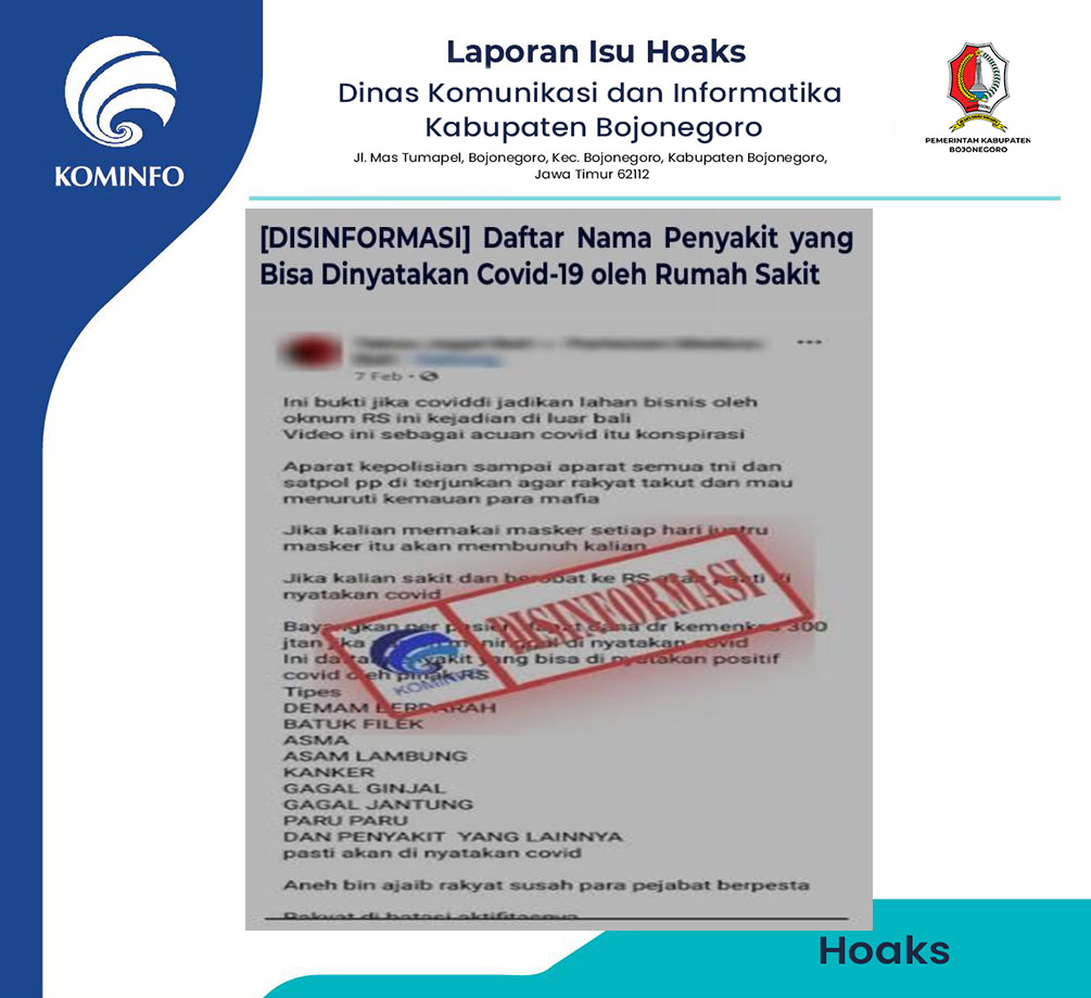 [DISINFORMASI] Daftar Nama Penyakit yang Bisa Dinyatakan Covid-19 oleh Rumah Sakit