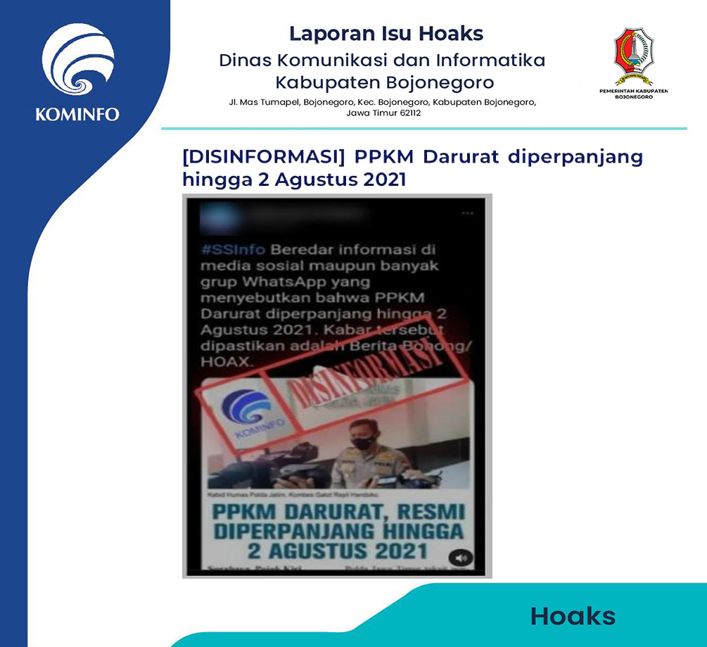 [DISINFORMASI] PPKM Darurat Diperpanjang hingga 2 Agustus 2021