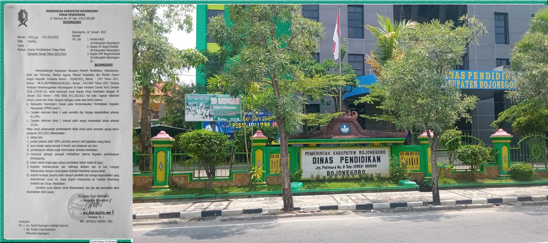 Dinas Pendidikan Bojonegoro Keluarkan Surat Edaran PAUD/SD/SMP Tatap Muka 100%