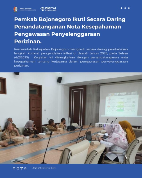Pemkab Bojonegoro Ikuti Secara Daring Penandatanganan Nota Kesepahaman Pengawasan Penyelenggaraan Perizinan.
