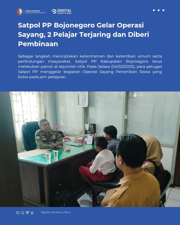 Satpol PP Bojonegoro Gelar Operasi Sayang 2 Pelajar Terjaring dan Diberi Pembinaan