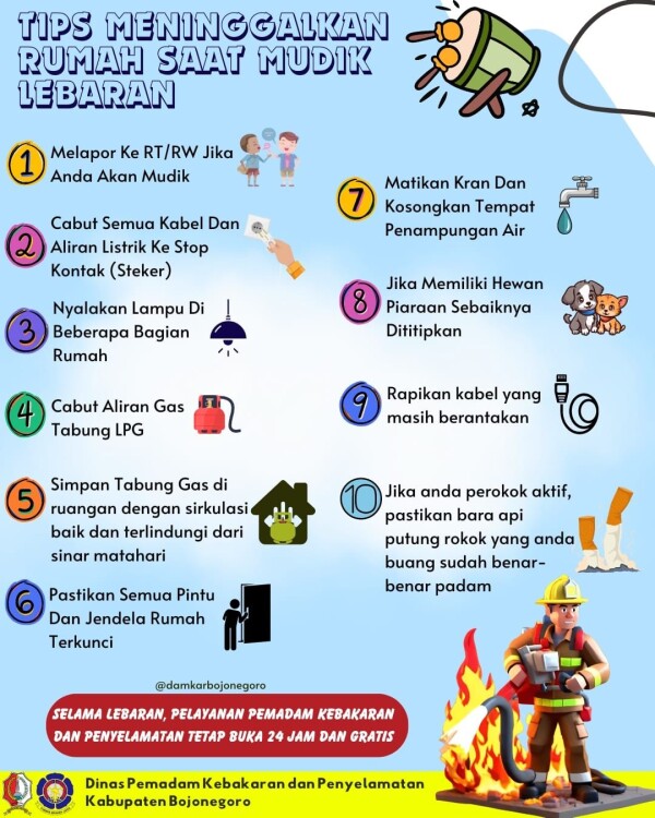 Pelayanan Dinas Damkarmat Bojonegoro Tetap Buka 24 Jam, Warga Diimbau Cek Semua Sebelum Mudik Lebaran