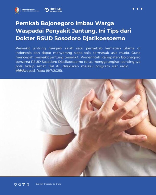 Pemkab Bojonegoro Imbau Warga Waspadai Penyakit Jantung, Ini Tips dari Dokter RSUD Sosodoro Djatikoesoemo