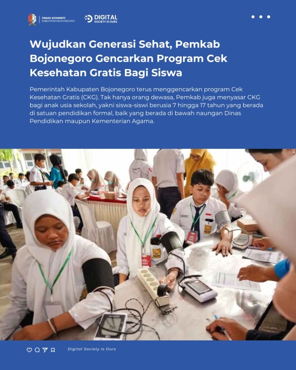 Wujudkan Generasi Sehat, Pemkab Bojonegoro Gencarkan Program Cek Kesehatan Gratis Bagi Siswa