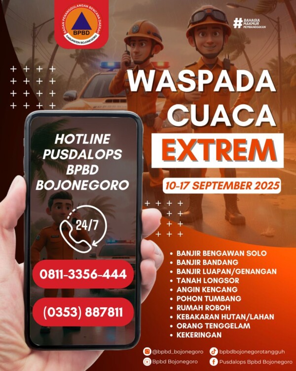BPBD Bojonegoro Imbau Masyarakat Waspada Dampak Cuaca Ekstrem