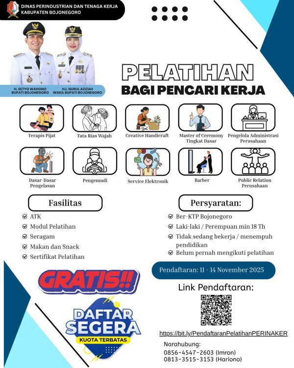 Pemkab Bojonegoro Buka Pendaftaran Pelatihan Bagi Pencari Kerja, Tingkatkan Skill Agar Bisa Bersaing di Dunia Kerja