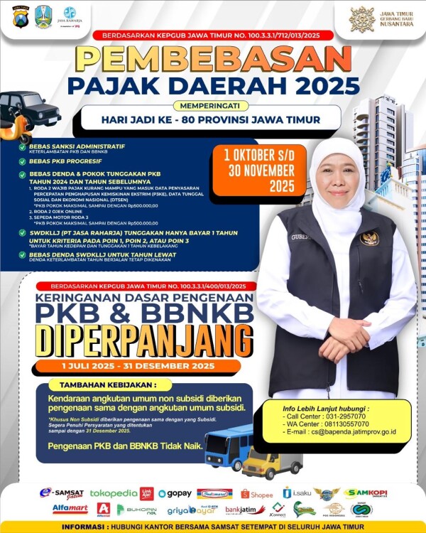 Pemprov Jatim Perpanjang Keringanan Pajak Kendaraan Bermotor, Cek Info Lengkapnya