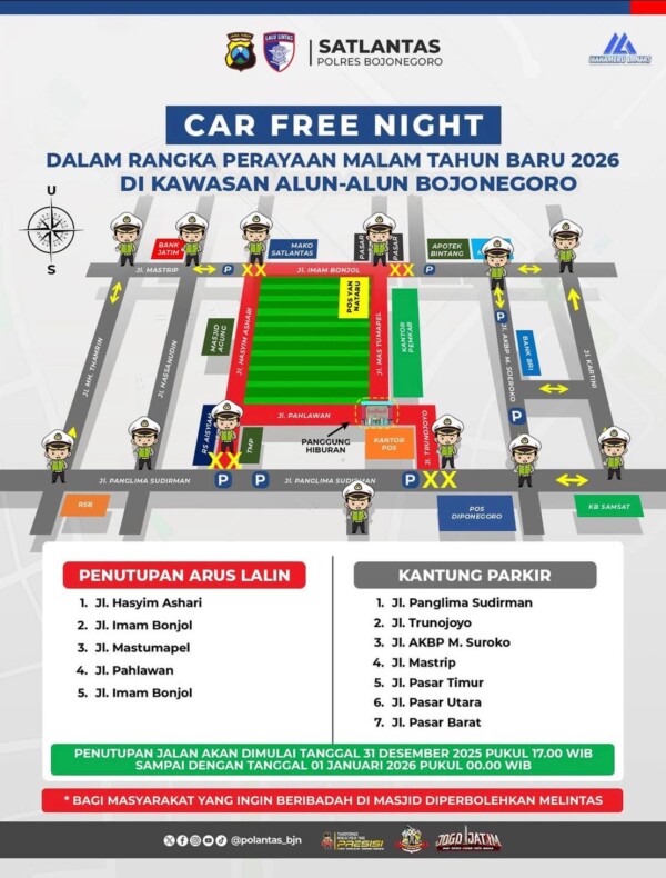 Pemkab Bojonegoro Bersama Polres Siapkan Rekayasa Lalu Lintas Car Free Night Malam Tahun Baru 2026
