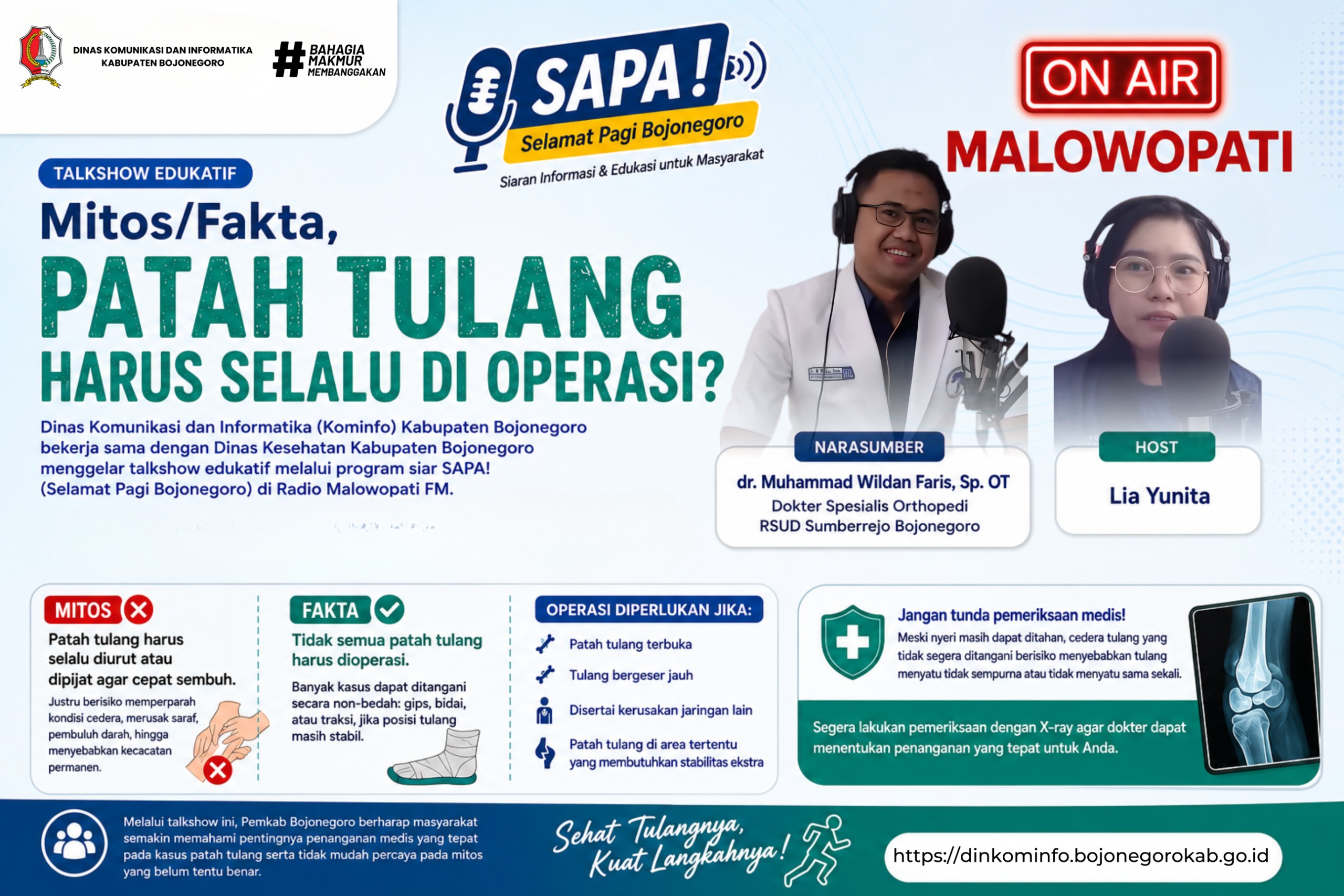 Dinkominfo dan Dinkes Bojonegoro Gelar Talkshow Edukasi Kesehatan Penanganan Kasus Patah Tulang