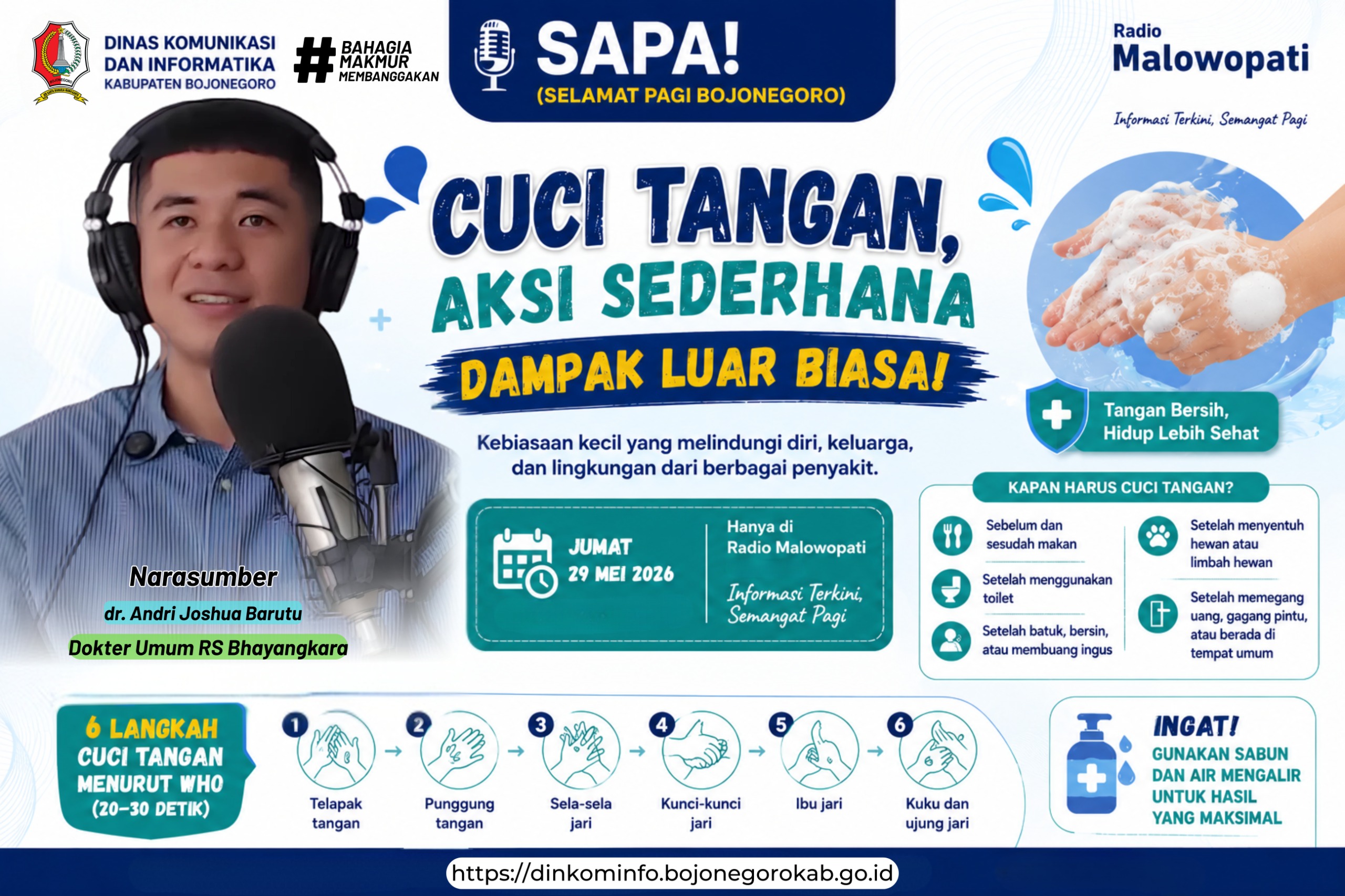 Melalui Talkshow Radio, Dinkominfo dan Diknes Bojonegoro Ajak Masyarakat Biasakan Cuci Tangan