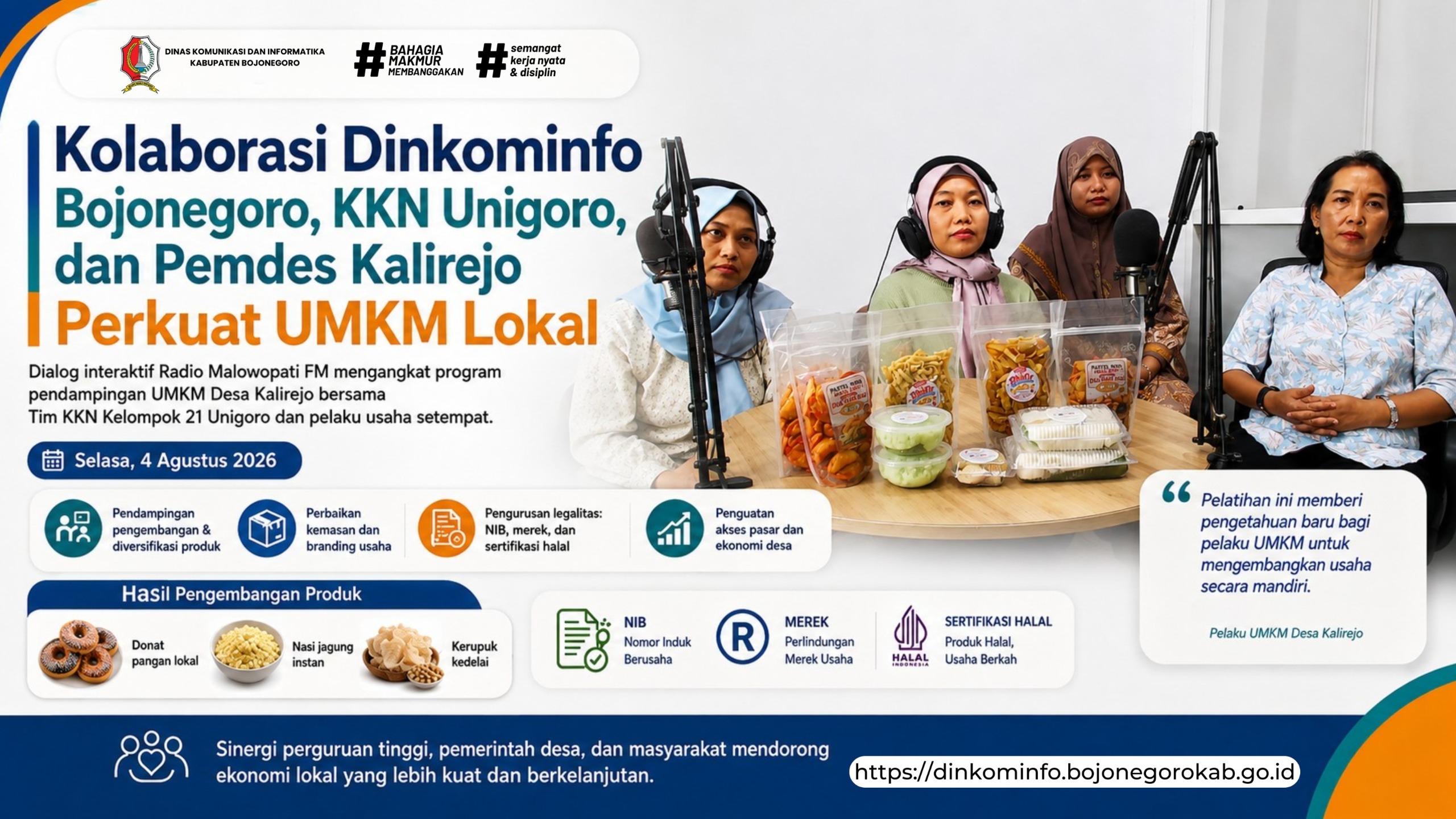 Kolaborasi Dinkominfo Bojonegoro, KKN Unigoro dan Pemdes Kalirejo Beri Penguatan UMKM Lokal Desa